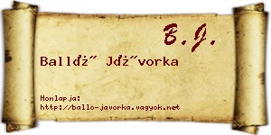 Balló Jávorka névjegykártya